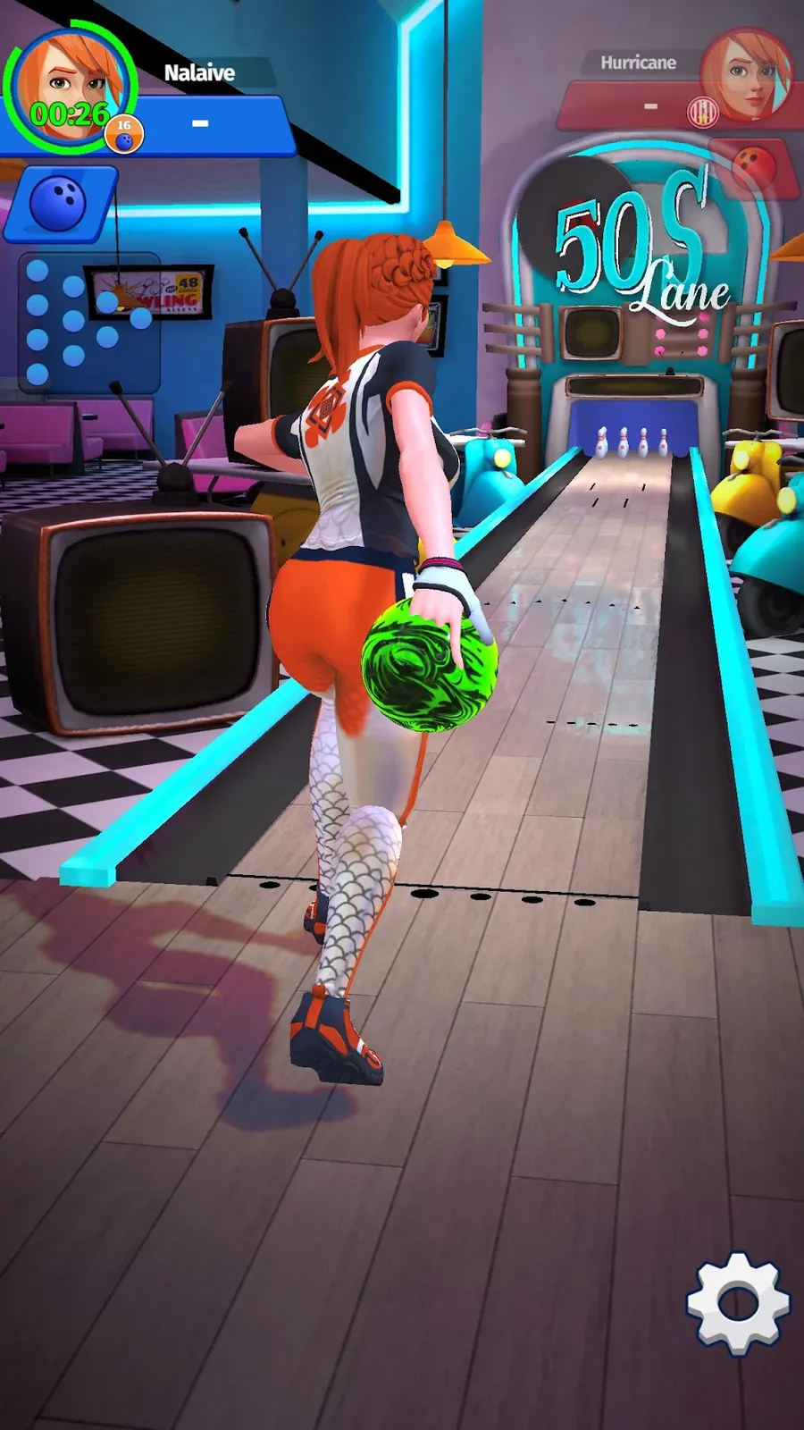 Στιγμιότυπο από το Bowling Club: Realistic 3D PvP με πίστα μπόουλινγκ σε ρετρό σκηνικό