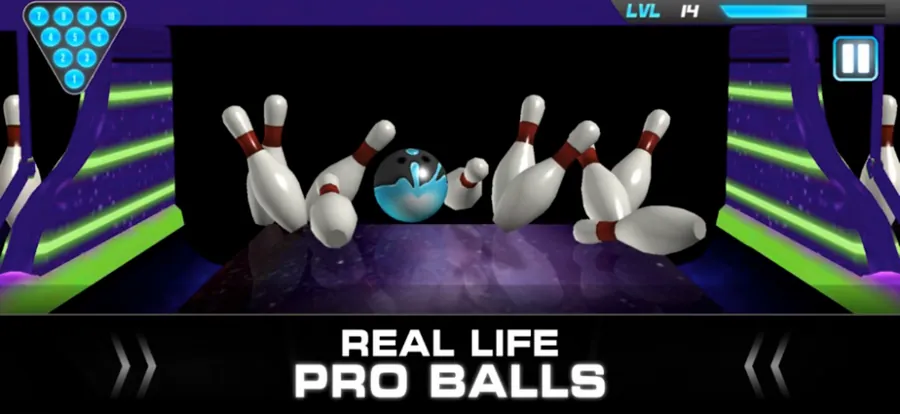 Στιγμιότυπο από το PBA Bowling Challenge με κορύνες σε φωτισμένη πίστα