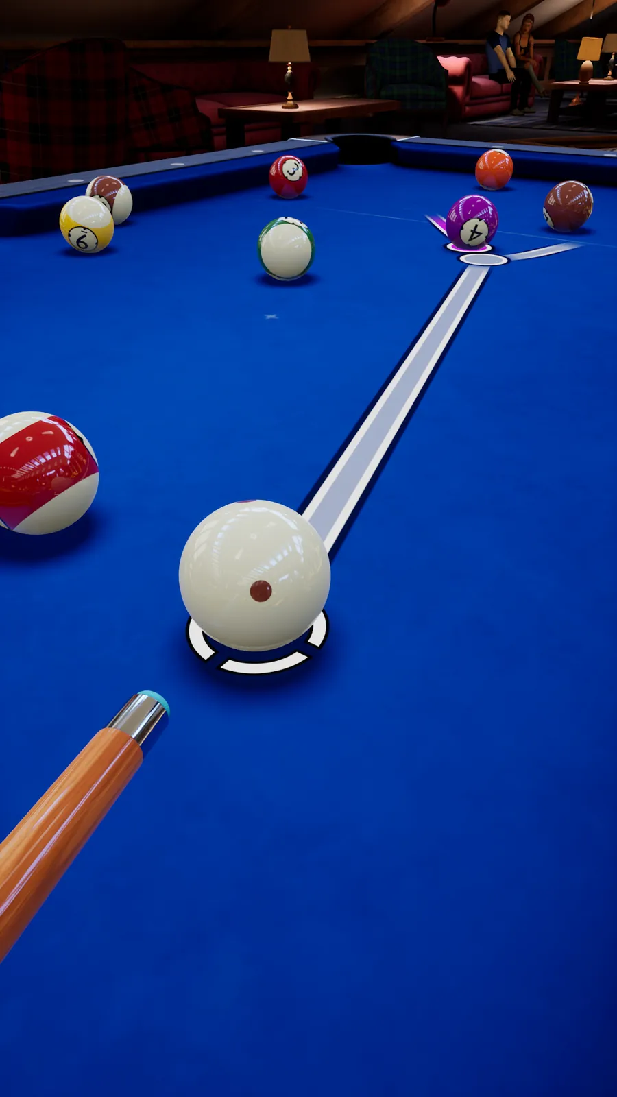 Στιγμιότυπο από το Pool Blitz: στέκα και μπάλες πάνω σε μπλε τσόχα